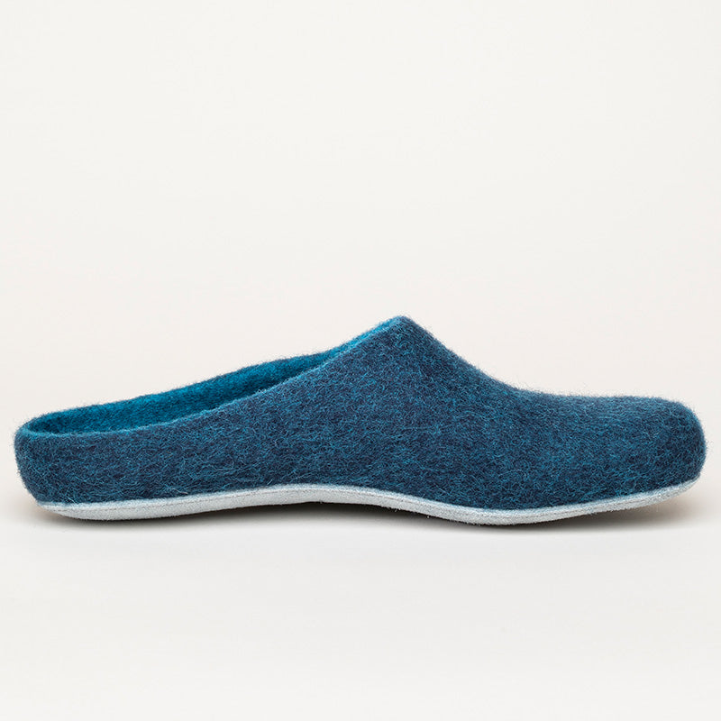 Merino-Hausschuh mit Ledersohle "dark-petrol"