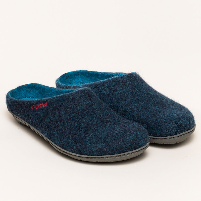 Merino-Hausschuh mit Gummilaufsohle "dark-petrol"