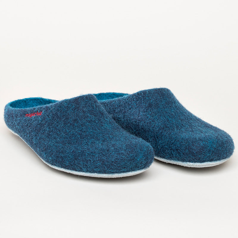 Merino-Hausschuh mit Ledersohle "dark-petrol"