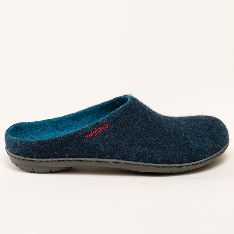 Merino-Hausschuh mit Gummilaufsohle "dark-petrol"
